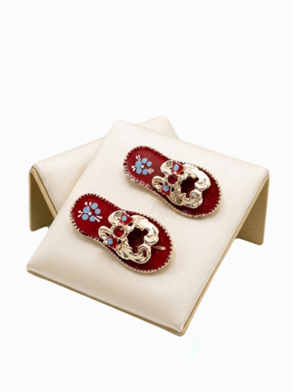 Vintage Red Flip Flops Gold Tone Rhinestone Italian Hand Painted Brooch